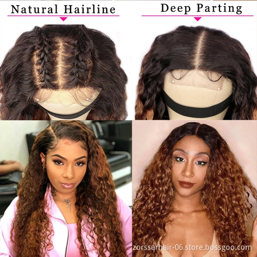 Cheap ombre frontal lace raw cuticle aligned virgin hair wigs for black women deep wave 13x4 hd lace front human hair wigs